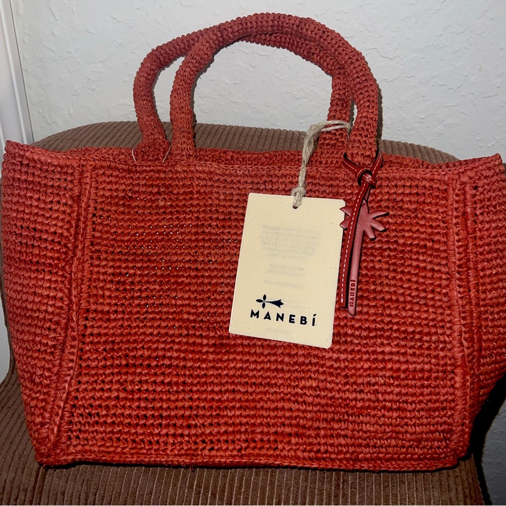 Manebi Small Raffia Sunset Bag Rust - Picture 2 of 2